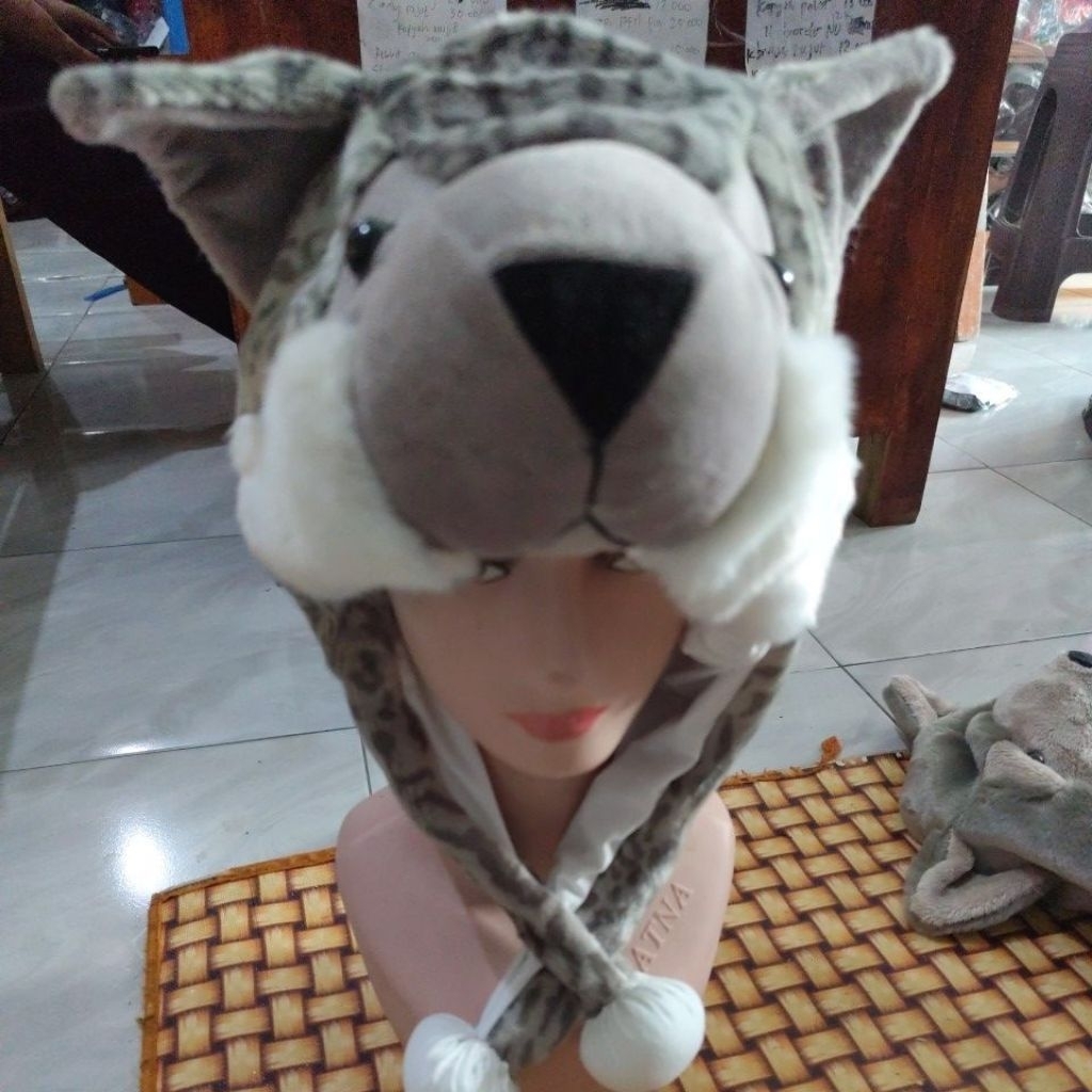 Topi Animal Harimau Karakter - Loreng Abu